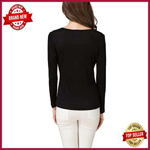 Women's Long Sleeve Mulberry Silk T-Shirt Crew Neck Blouse Undershirt - Picture 5 of 7